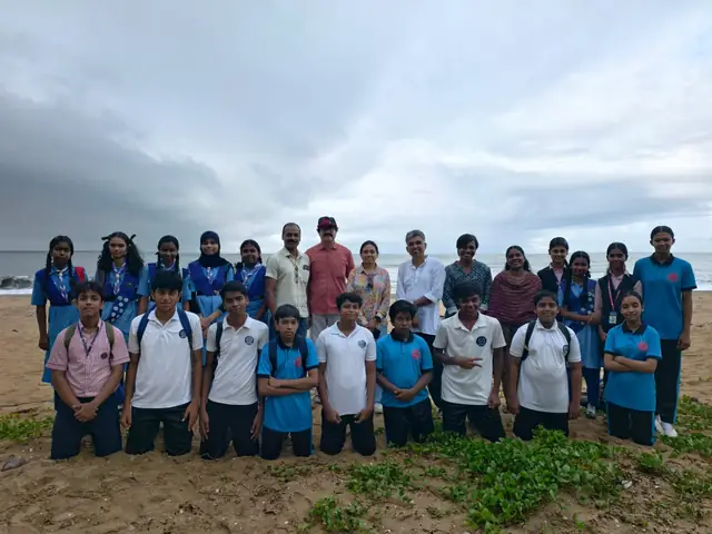 Students and organisers at Kuzhupilly beach